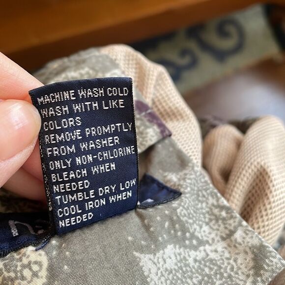 Nautica army green, cream & maroon floral & leaf print nylon swim trunks - Picture 6 of 7